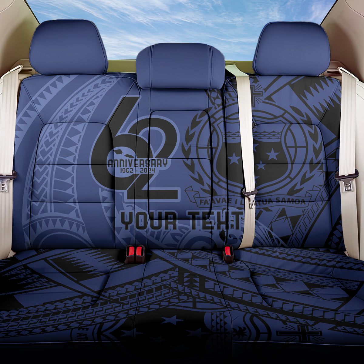 Custom Samoa 62nd Manuia le Aso Tuto'atasi Back Car Seat Cover Samoan Tatau Blue Art LT9