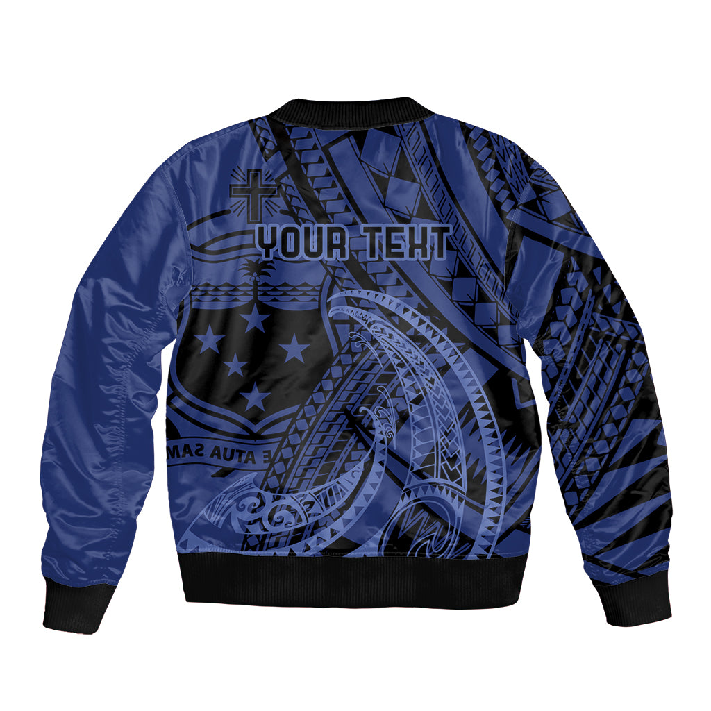 Custom Samoa 62nd Manuia le Aso Tuto'atasi Bomber Jacket Samoan Tatau Blue Art