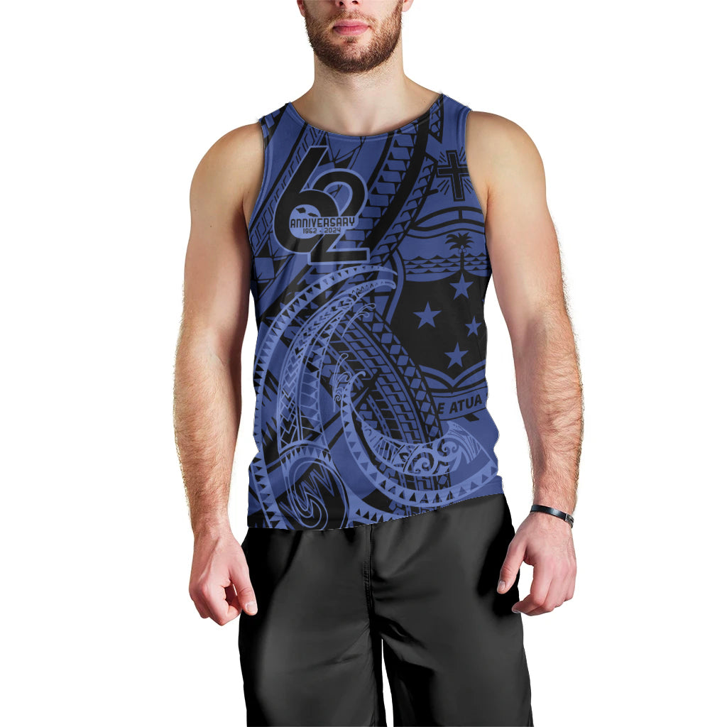 Custom Samoa 62nd Manuia le Aso Tuto'atasi Men Tank Top Samoan Tatau Blue Art