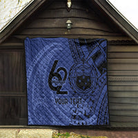 Custom Samoa 62nd Manuia le Aso Tuto'atasi Quilt Samoan Tatau Blue Art