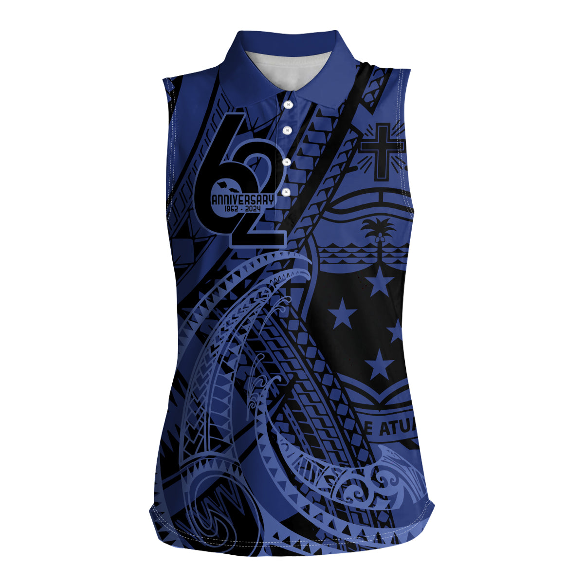 Custom Samoa 62nd Manuia le Aso Tuto'atasi Women Sleeveless Polo Shirt Samoan Tatau Blue Art