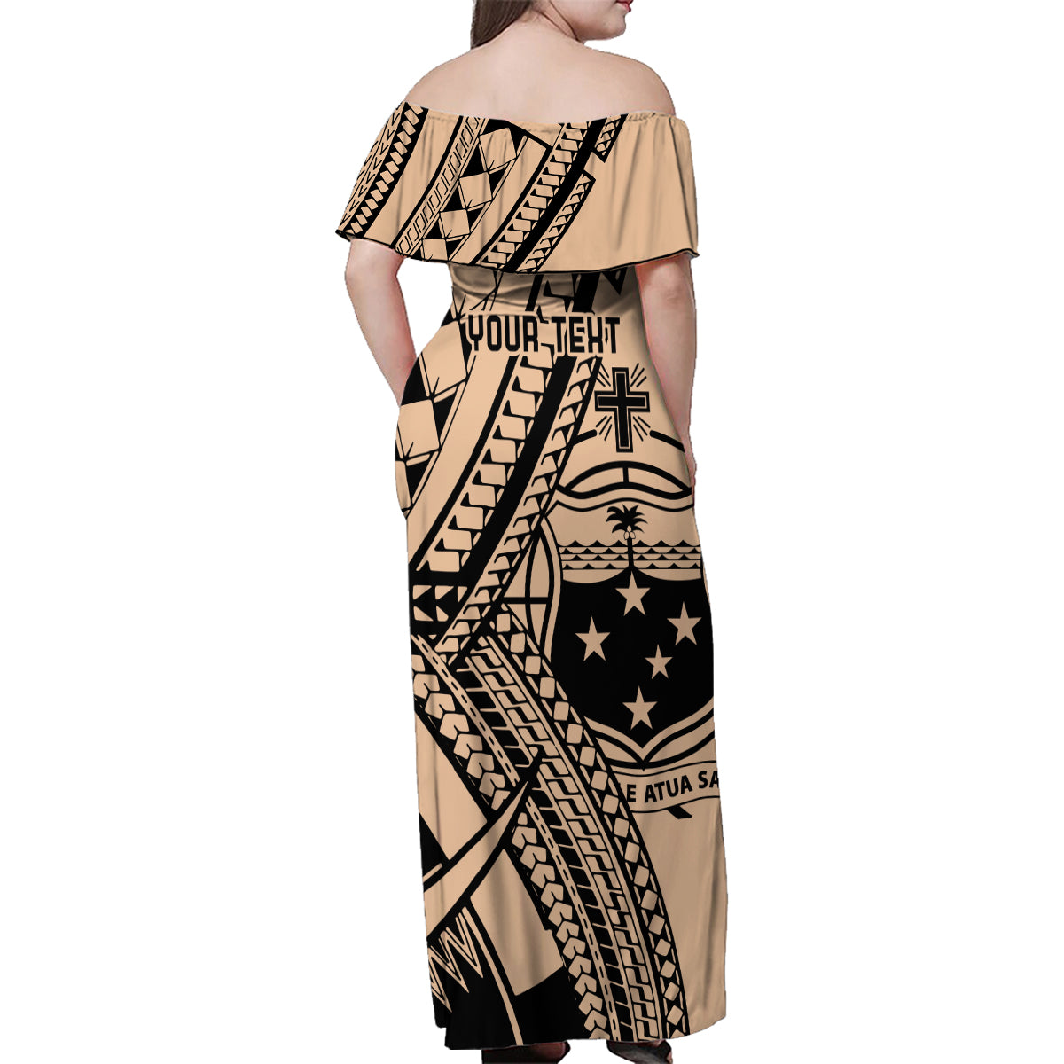 Custom Samoa Manuia le 62 Tausaga O le Tuto’atasi Family Matching Off Shoulder Maxi Dress and Hawaiian Shirt Samoan Tatau Beige Art