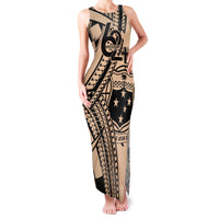 Custom Samoa Manuia le 62 Tausaga O le Tuto’atasi Family Matching Tank Maxi Dress and Hawaiian Shirt Samoan Tatau Beige Art