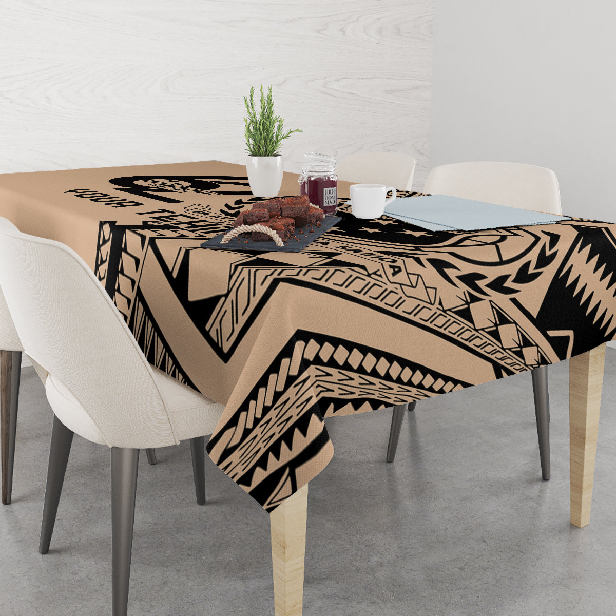 Custom Samoa Manuia le 62 Tausaga O le Tuto’atasi Tablecloth Samoan Tatau Beige Art