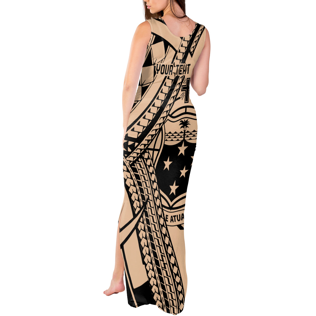 Custom Samoa Manuia le 62 Tausaga O le Tuto’atasi Tank Maxi Dress Samoan Tatau Beige Art