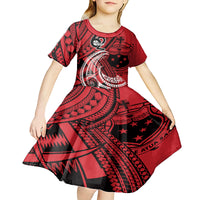 Custom Samoa Manuia le 62 Tausaga O le Tuto’atasi Kid Short Sleeve Dress Samoan Tatau Red Art