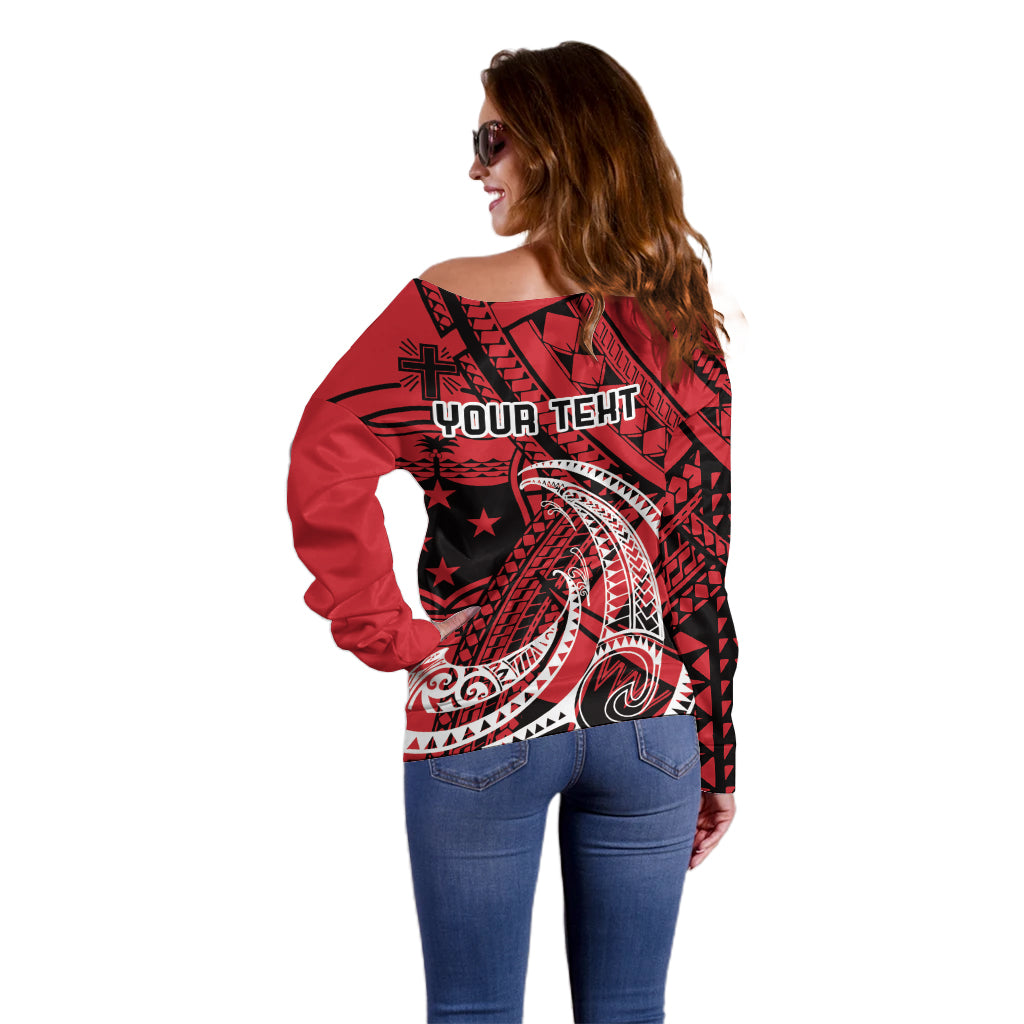 Custom Samoa Manuia le 62 Tausaga O le Tuto’atasi Off Shoulder Sweater Samoan Tatau Red Art
