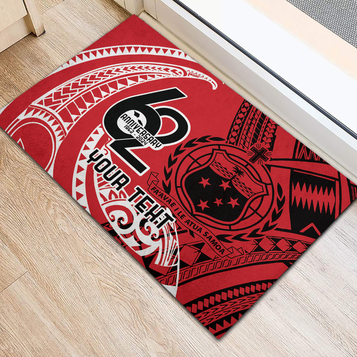 Custom Samoa Manuia le 62 Tausaga O le Tuto’atasi Rubber Doormat Samoan Tatau Red Art