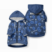 Manu Samoa Rugby Pet Hoodie Polynesian Style With Hibiscus LT9 Zip-up Blue - Polynesian Pride