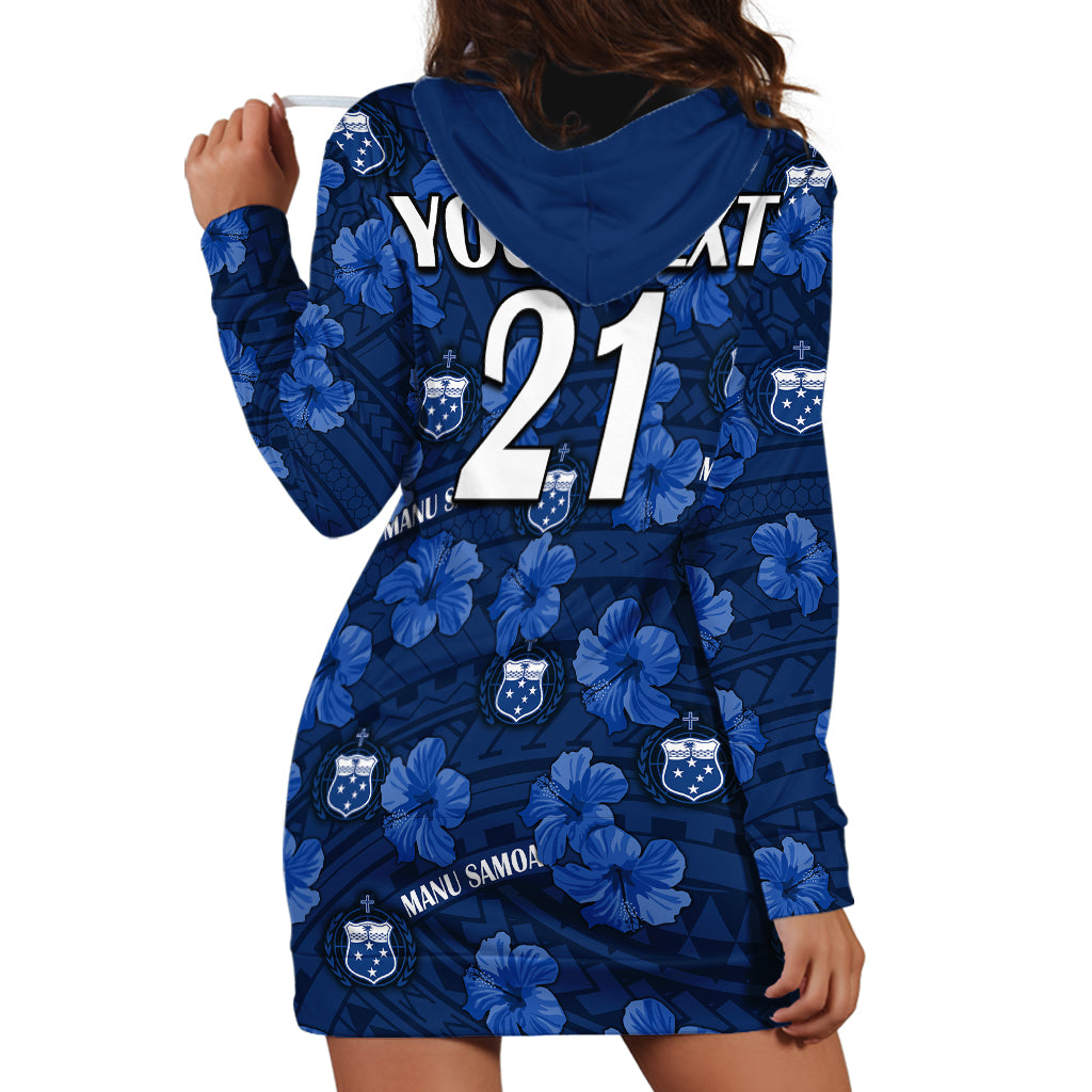 (Custom Text And Number) Manu Samoa Rugby Hoodie Dress Polynesian Style With Hibiscus LT9 - Polynesian Pride