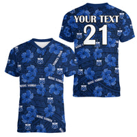 (Custom Text And Number) Manu Samoa Rugby Women V Neck T Shirt Polynesian Style With Hibiscus LT9 - Polynesian Pride