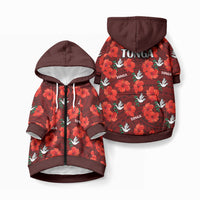 Tonga Rugby Pet Hoodie Polynesian Style With Hibiscus LT9 Zip-up Red - Polynesian Pride