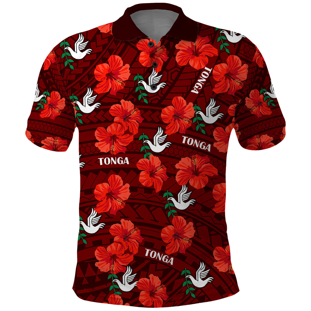 (Custom Text and Number) Tonga Rugby Polo Shirt Polynesian Style With Hibiscus LT9 Red - Polynesian Pride