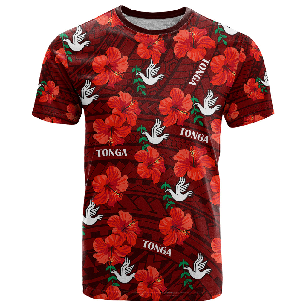 (Custom Text and Number) Tonga Rugby T Shirt Polynesian Style With Hibiscus LT9 Red - Polynesian Pride