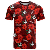 (Custom Text and Number) Tonga Rugby T Shirt Polynesian Style With Hibiscus LT9 Red - Polynesian Pride
