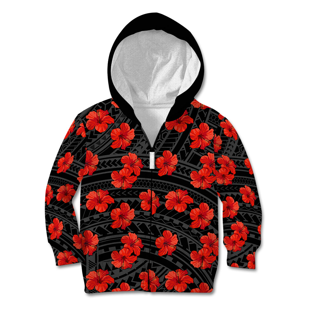 Polynesian Pride Hawaii Style With Hibiscus Kid Hoodie Black LT9 Zip Hoodie Black - Polynesian Pride