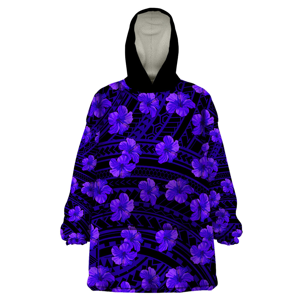 Polynesian Pride Hawaii Style With Hibiscus Wearable Blanket Hoodie Blue LT9 One Size Blue - Polynesian Pride