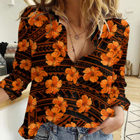 Polynesian Pride Hawaii Style With Hibiscus Women Casual Shirt Gold LT9 Female Gold - Polynesian Pride