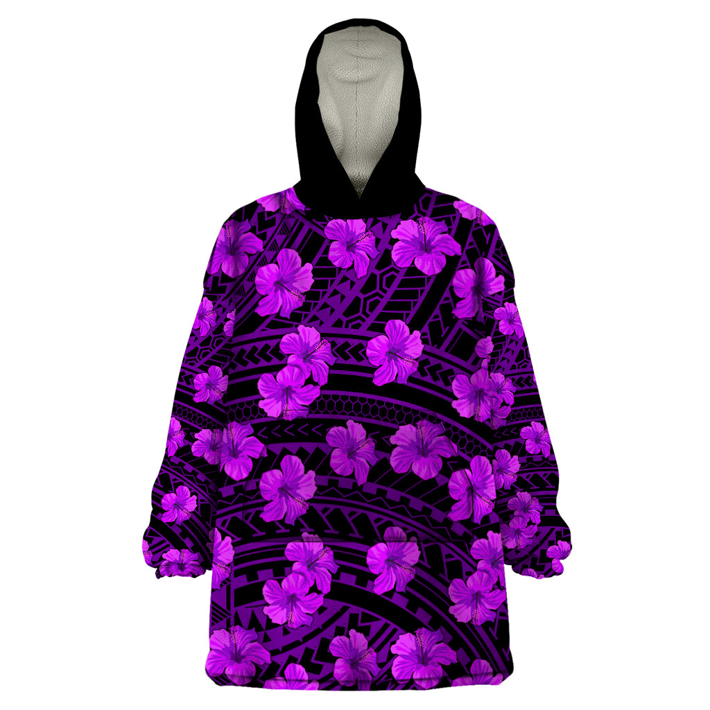 Polynesian Pride Hawaii Style With Hibiscus Wearable Blanket Hoodie Purple LT9 One Size Purple - Polynesian Pride