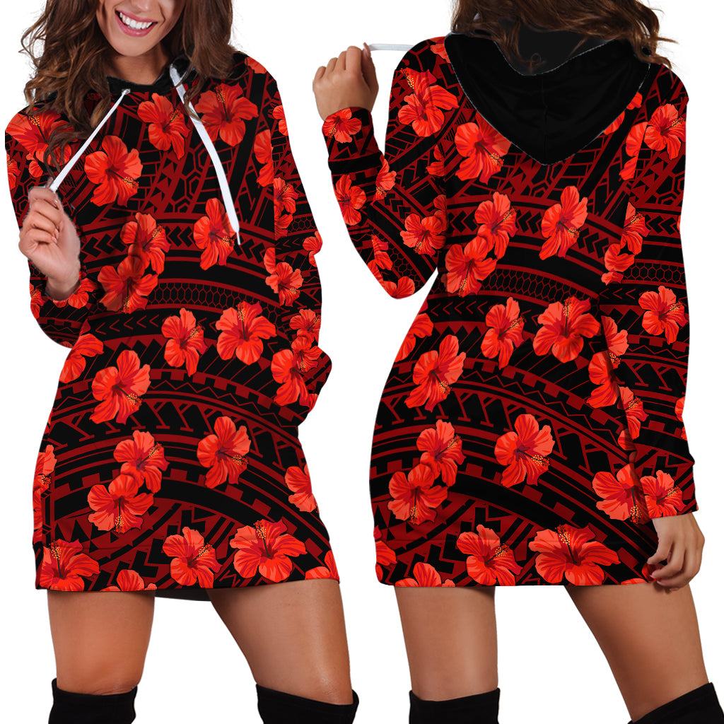 Polynesian Pride Hawaii Style With Hibiscus Hoodie Dress Red LT9 - Polynesian Pride
