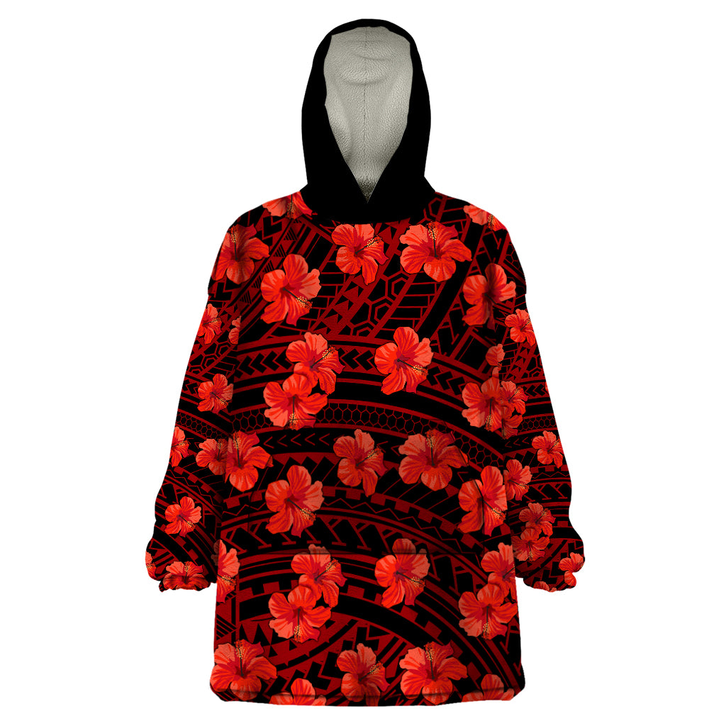 Polynesian Pride Hawaii Style With Hibiscus Wearable Blanket Hoodie Red LT9 One Size Red - Polynesian Pride