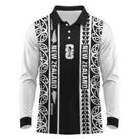 Custom New Zealand Football White Fern Supporter Long Sleeve Polo Shirt LT9 Black - Polynesian Pride