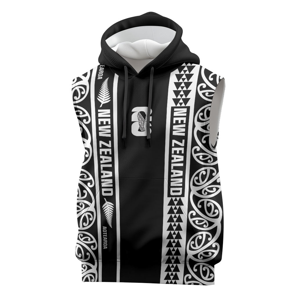 Custom New Zealand Football White Fern Supporter Sleeveless Hoodie LT9 Black - Polynesian Pride