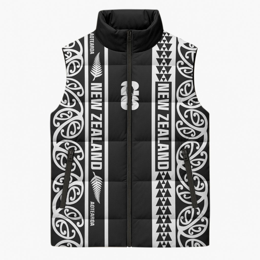 Custom New Zealand Football White Fern Supporter Sleeveless Puffer Jacket LT9 Unisex Black - Polynesian Pride