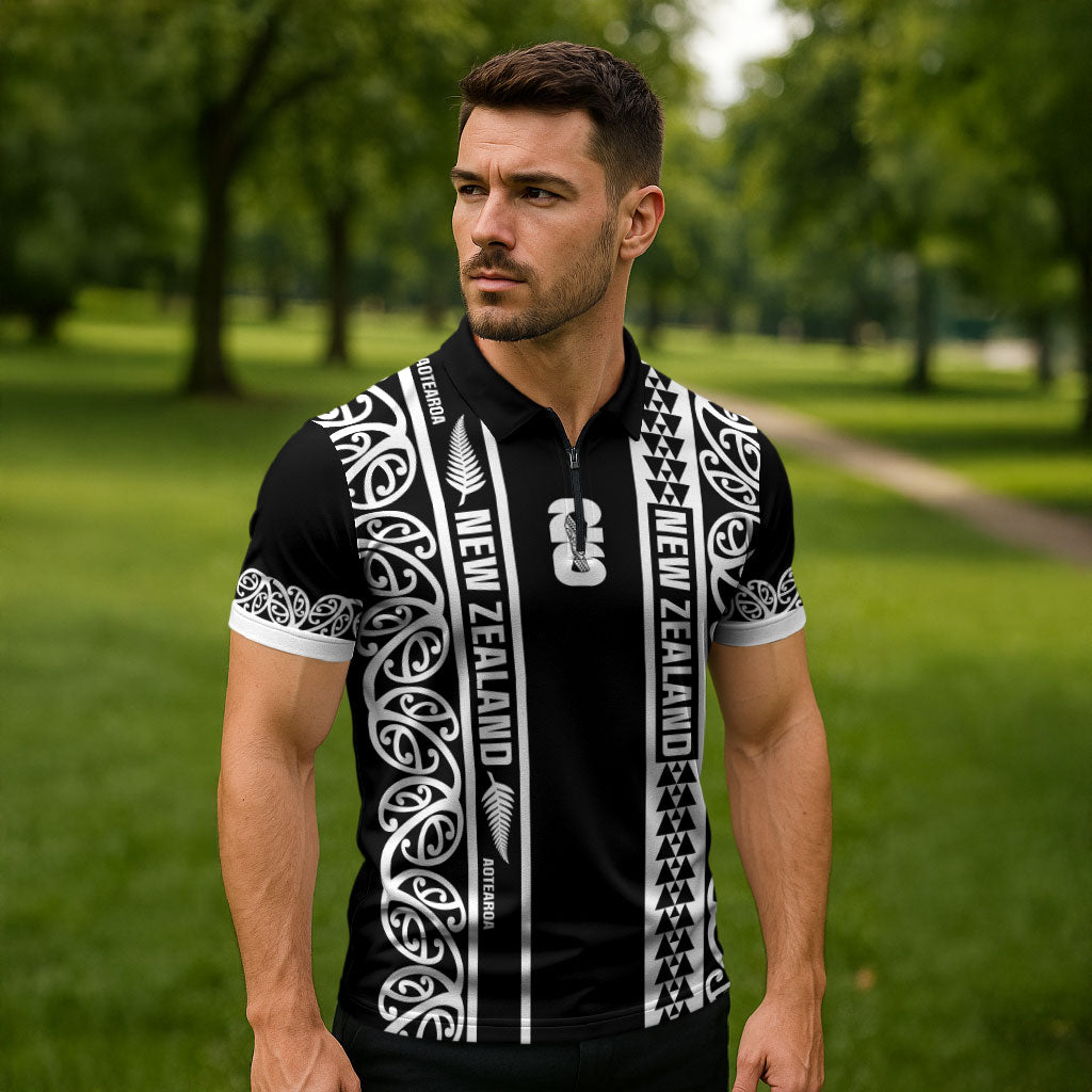 Custom New Zealand Football White Fern Supporter Zipper Polo Shirt LT9 - Polynesian Pride