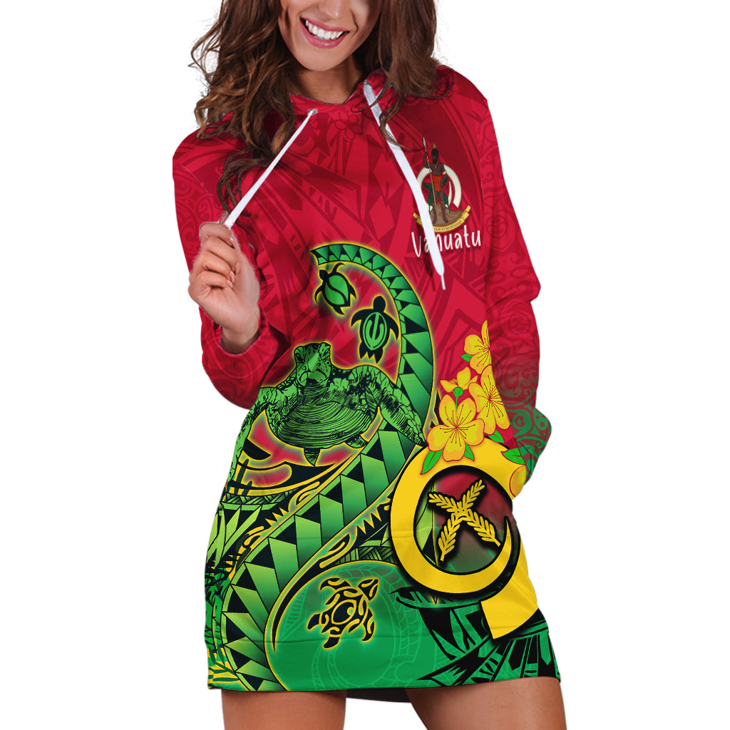 Vanuatu Islands Hoodie Dress Polynesian Tattoo and Sea Turtle LT9 Green - Polynesian Pride