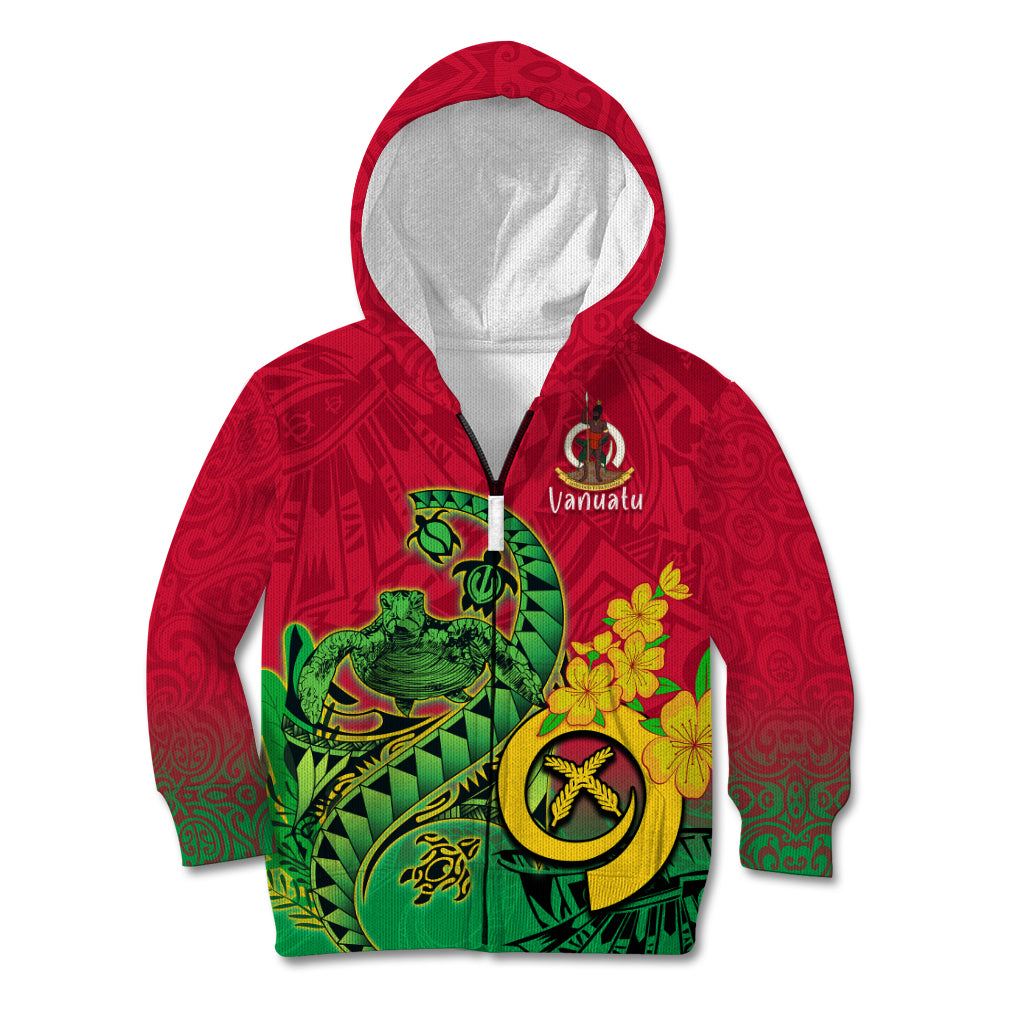 Vanuatu Islands Kid Hoodie Polynesian Tattoo and Sea Turtle LT9 Zip Hoodie Green - Polynesian Pride