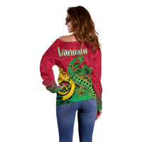 Vanuatu Islands Off Shoulder Sweater Polynesian Tattoo and Sea Turtle LT9 - Polynesian Pride