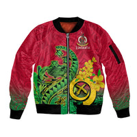 Vanuatu Islands Sleeve Zip Bomber Jacket Polynesian Tattoo and Sea Turtle LT9 Unisex Green - Polynesian Pride