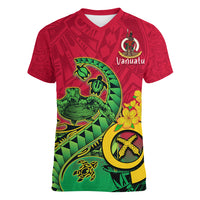 Vanuatu Islands Women V Neck T Shirt Polynesian Tattoo and Sea Turtle LT9 Female Green - Polynesian Pride
