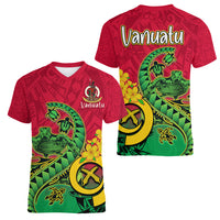 Vanuatu Islands Women V Neck T Shirt Polynesian Tattoo and Sea Turtle LT9 - Polynesian Pride