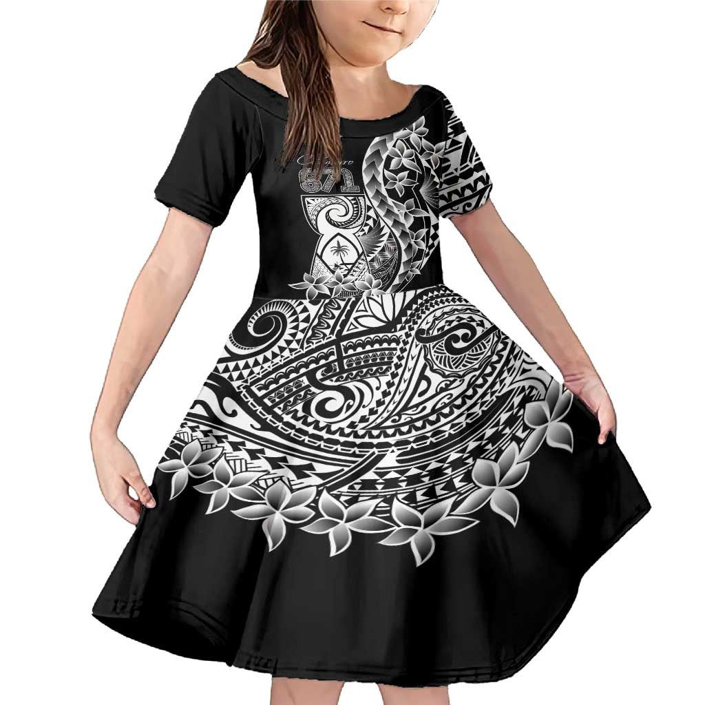 671 Guam Personalised Family Matching Mermaid Dress and Hawaiian Shirt Latte Stone Tribal LT9 Daughter's Dress Black - Polynesian Pride