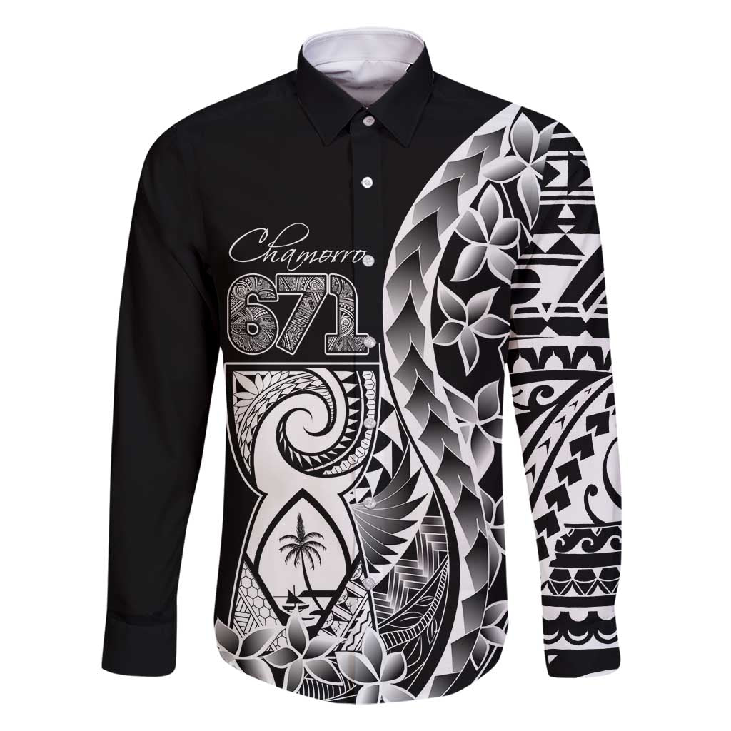 671 Guam Personalised Family Matching Mermaid Dress and Hawaiian Shirt Latte Stone Tribal LT9 Dad's Shirt - Long Sleeve Black - Polynesian Pride