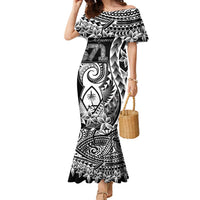 671 Guam Personalised Family Matching Mermaid Dress and Hawaiian Shirt Latte Stone Tribal LT9 Mom's Dress Black - Polynesian Pride