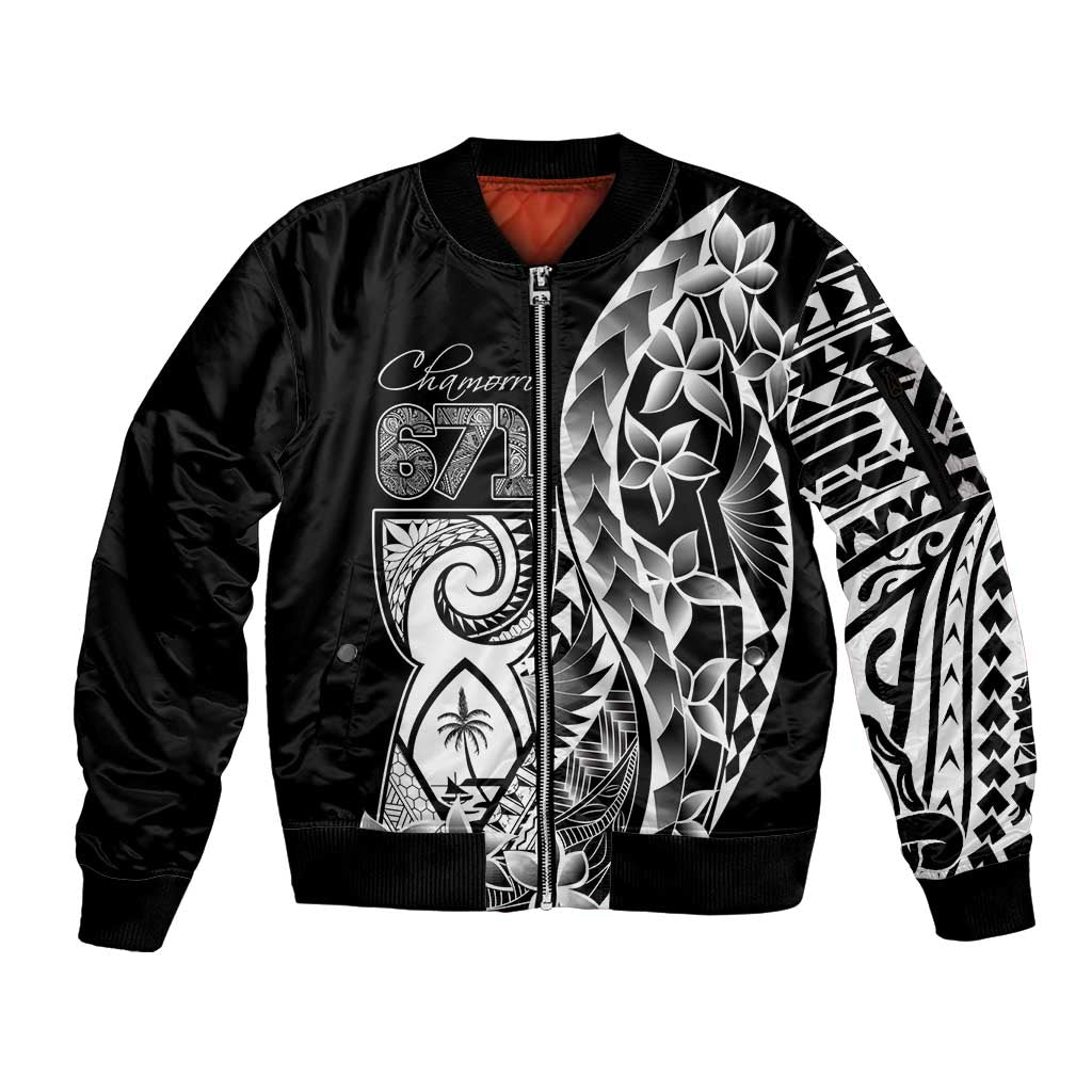 671 Guam Personalised Sleeve Zip Bomber Jacket Latte Stone Tribal