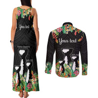 671 Guam Personalised Couples Matching Tank Maxi Dress and Long Sleeve Button Shirt Latte Stone and Tropical Flowers