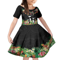 671 Guam Personalised Family Matching Puletasi and Hawaiian Shirt Latte Stone and Tropical Flowers LT9 Daughter's Dress Black - Polynesian Pride