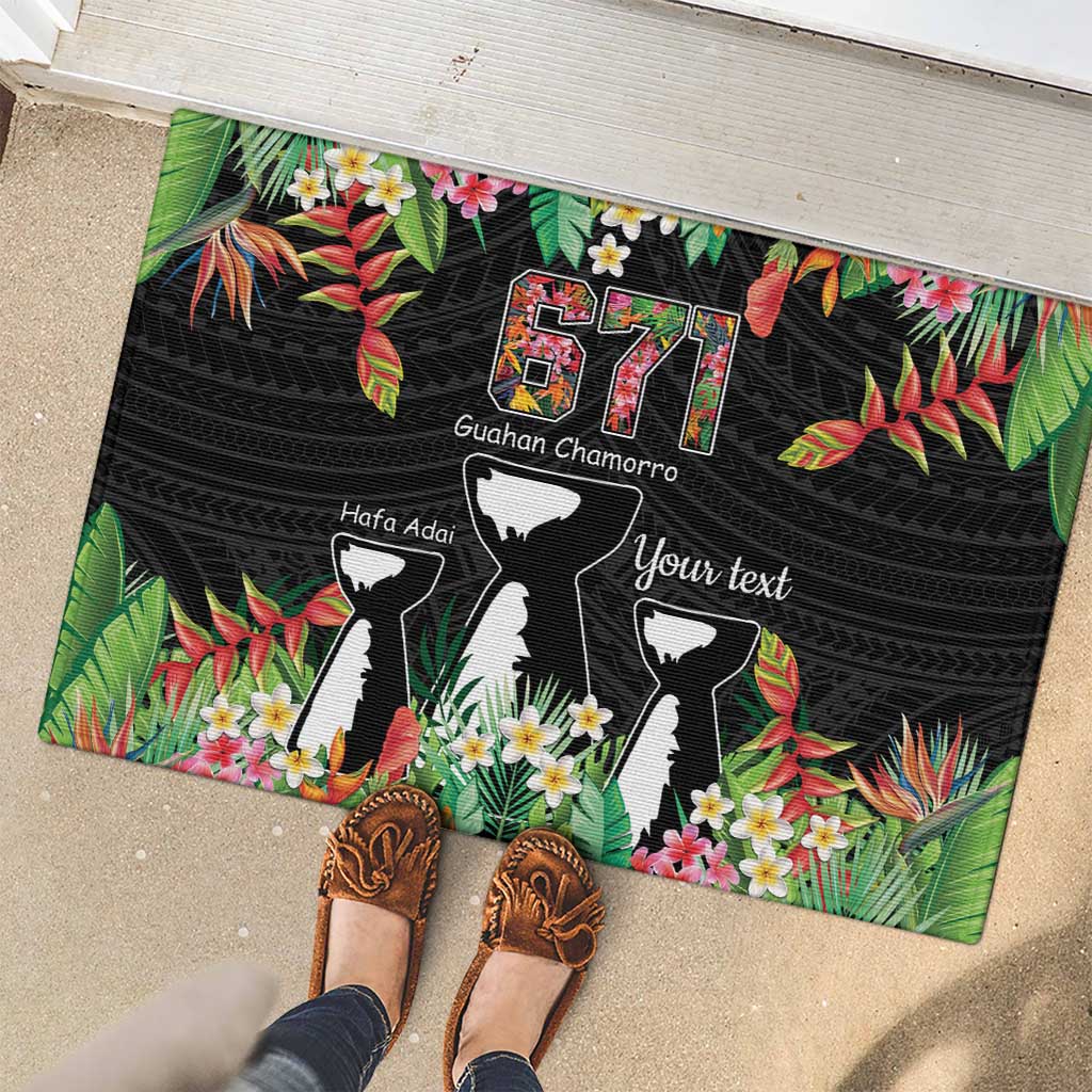 671 Guam Personalised Rubber Doormat Latte Stone and Tropical Flowers