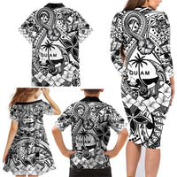 Guam Hafa Adai Guasali Flowers Family Matching Long Sleeve Bodycon Dress and Hawaiian Shirt