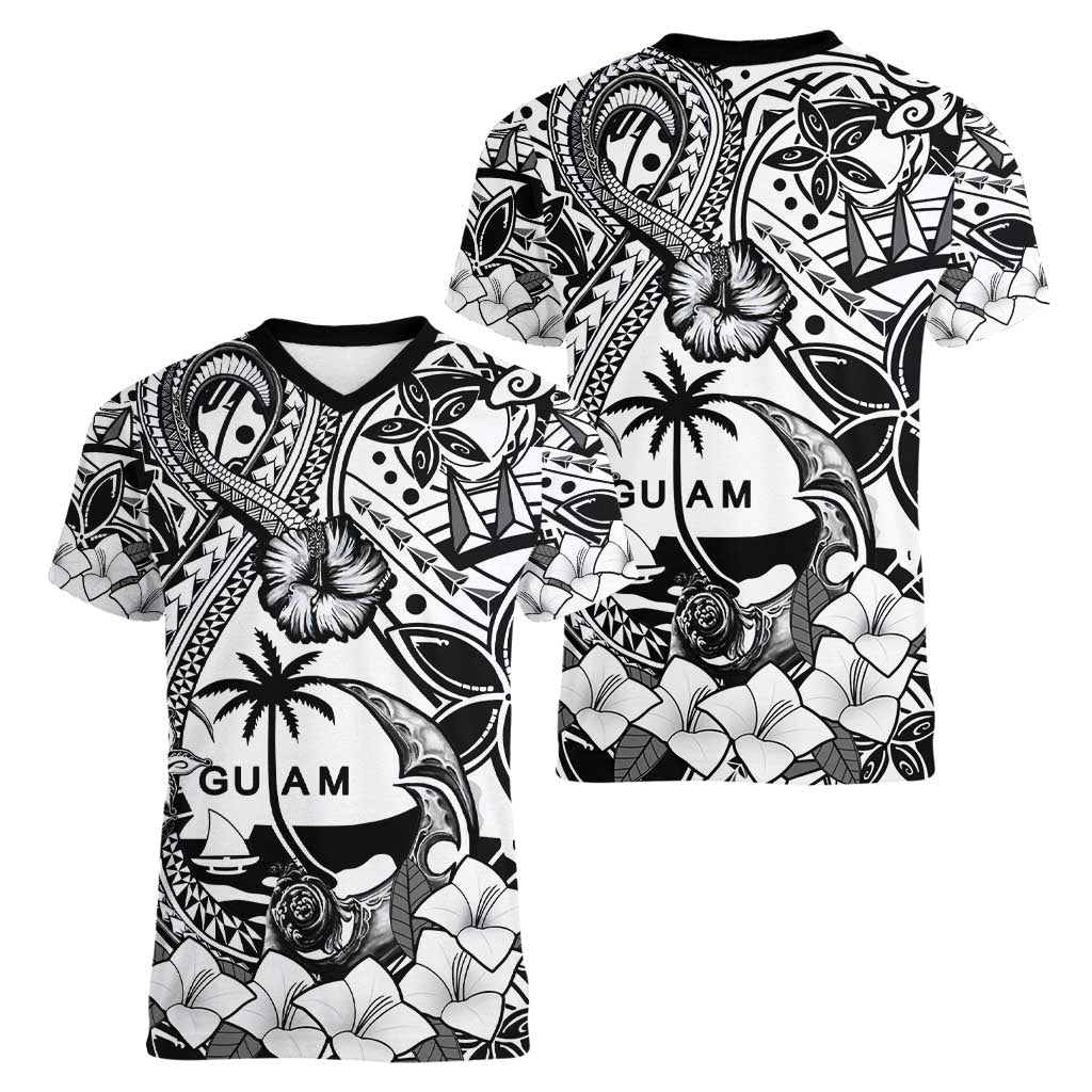 Guam Hafa Adai Guasali Flowers Women V-Neck T-Shirt