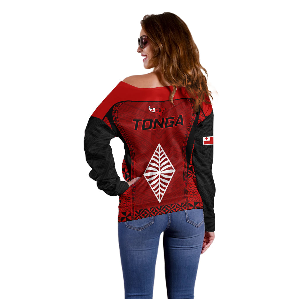 Tonga Rugby Off Shoulder Sweater Go Champions World Cup 2023 Ngatu Unique LT9 - Polynesian Pride
