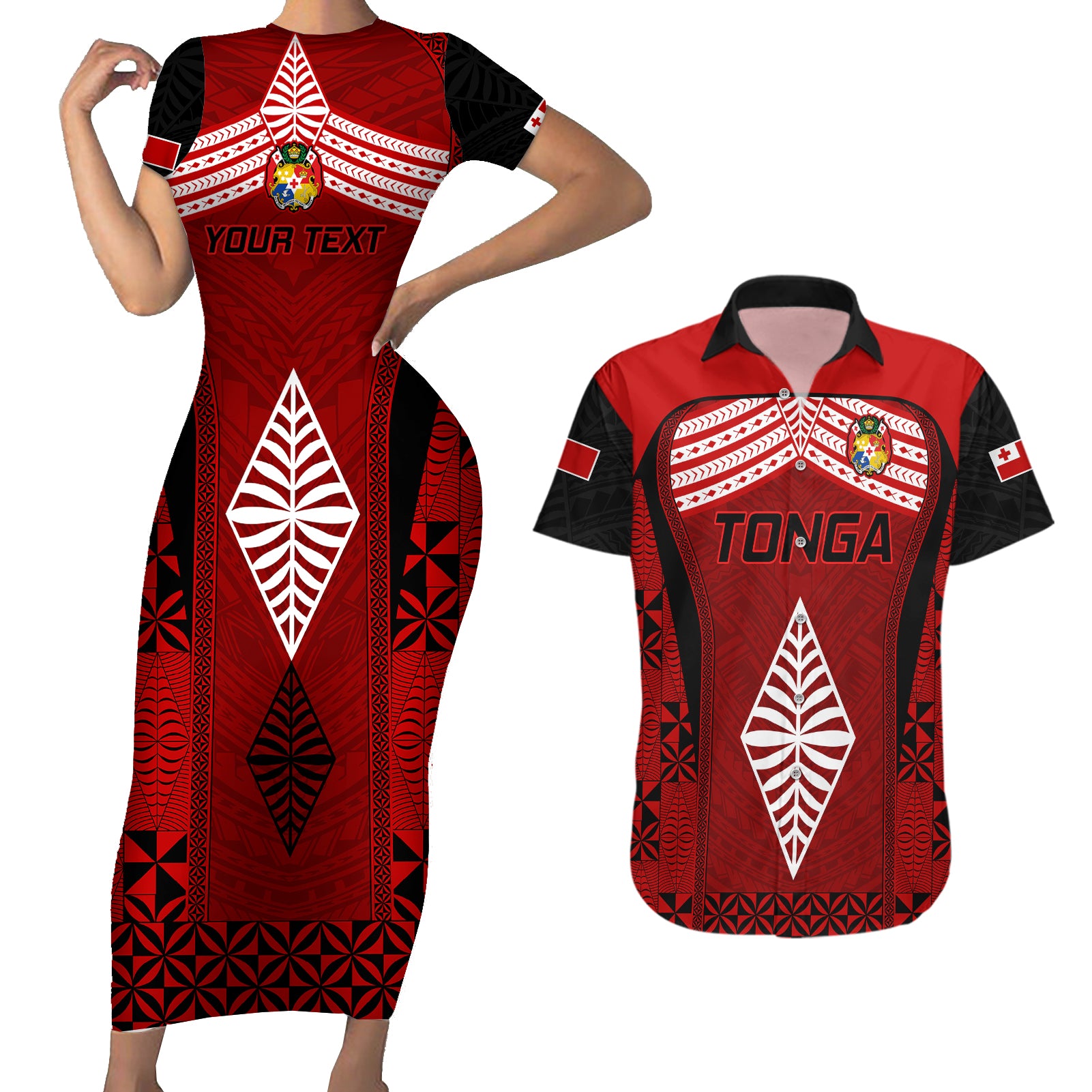 Custom Tonga Rugby Couples Matching Short Sleeve Bodycon Dress and Hawaiian Shirt Go Champions World Cup 2023 Ngatu Unique LT9 Red - Polynesian Pride