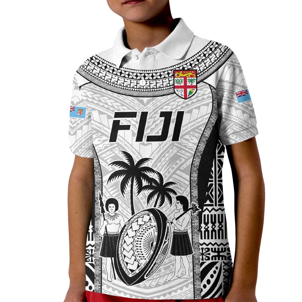 Custom Fiji Rugby Kid Polo Shirt Go Champions World Cup 2023 Tapa Unique White Vibe LT9 Kid White - Polynesian Pride