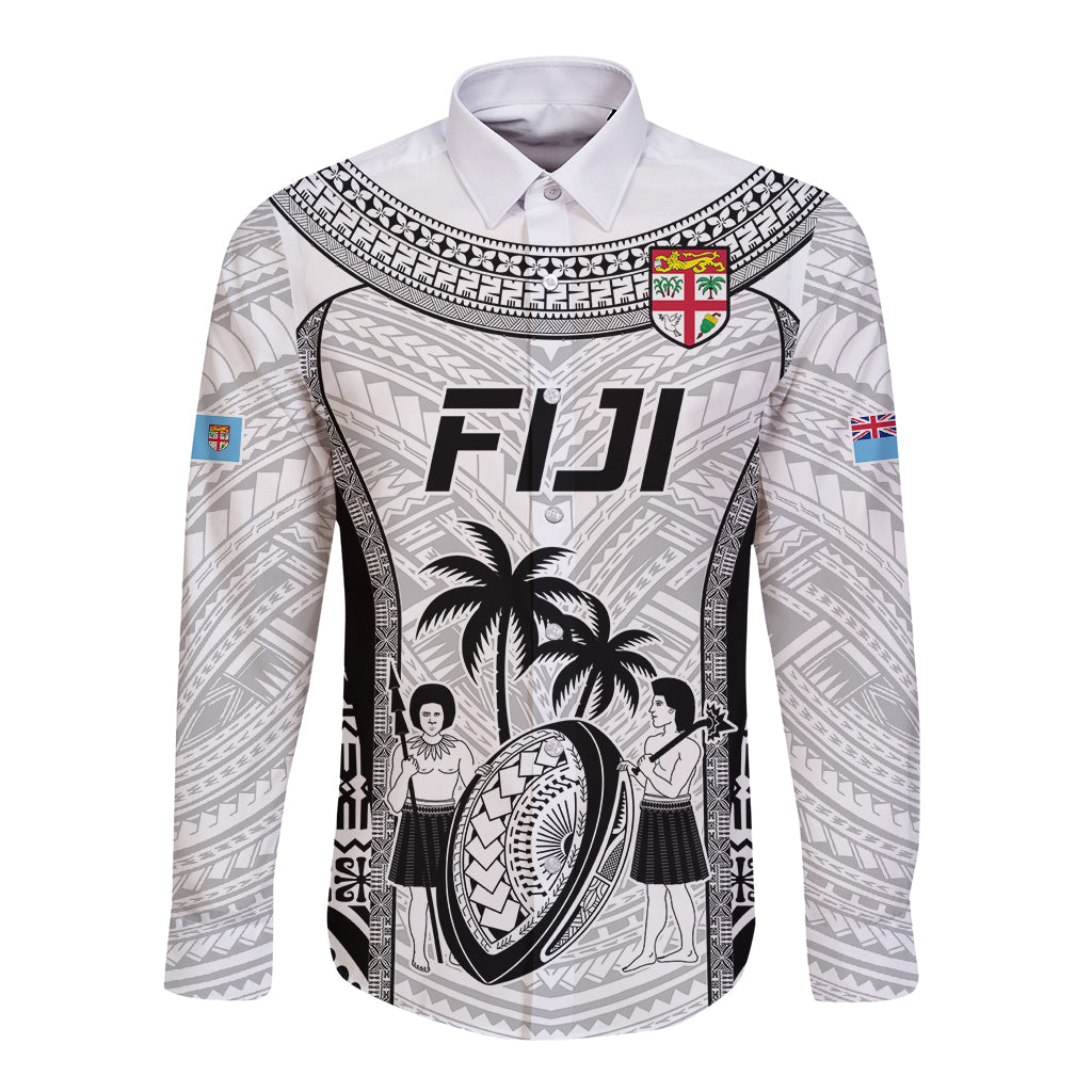 Custom Fiji Rugby Long Sleeve Button Shirt Go Champions World Cup 2023 Tapa Unique White Vibe LT9 Unisex White - Polynesian Pride
