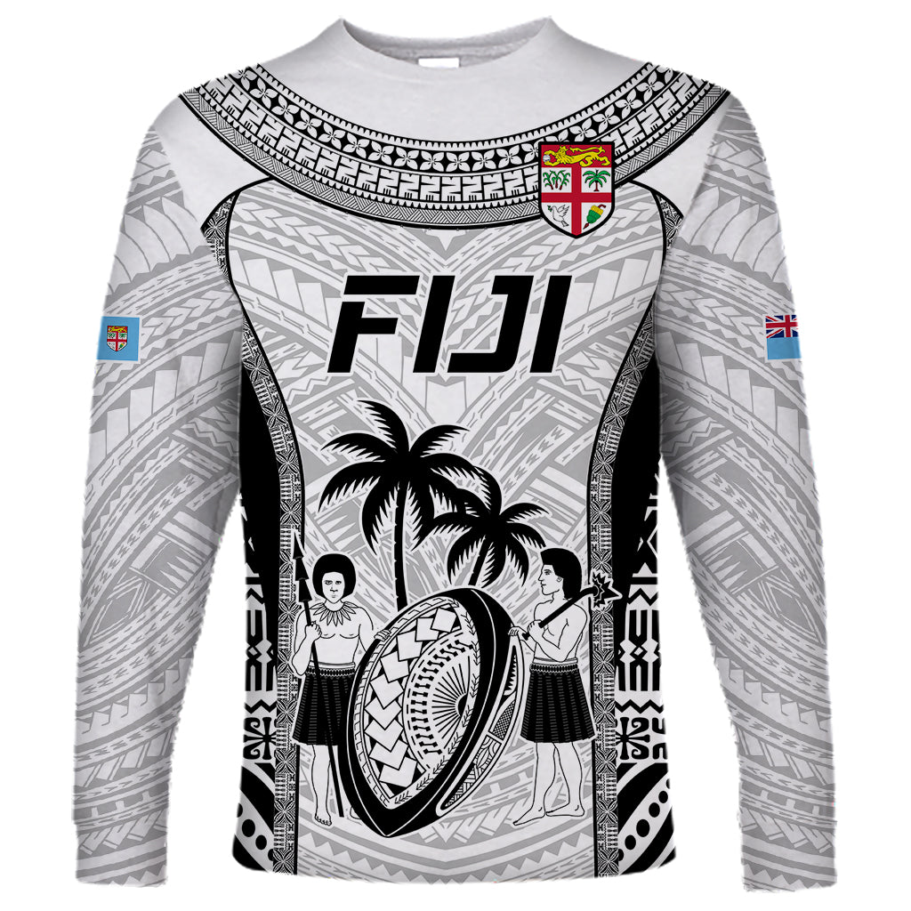 Custom Fiji Rugby Long Sleeve Shirt Go Champions World Cup 2023 Tapa Unique White Vibe LT9 Unisex White - Polynesian Pride