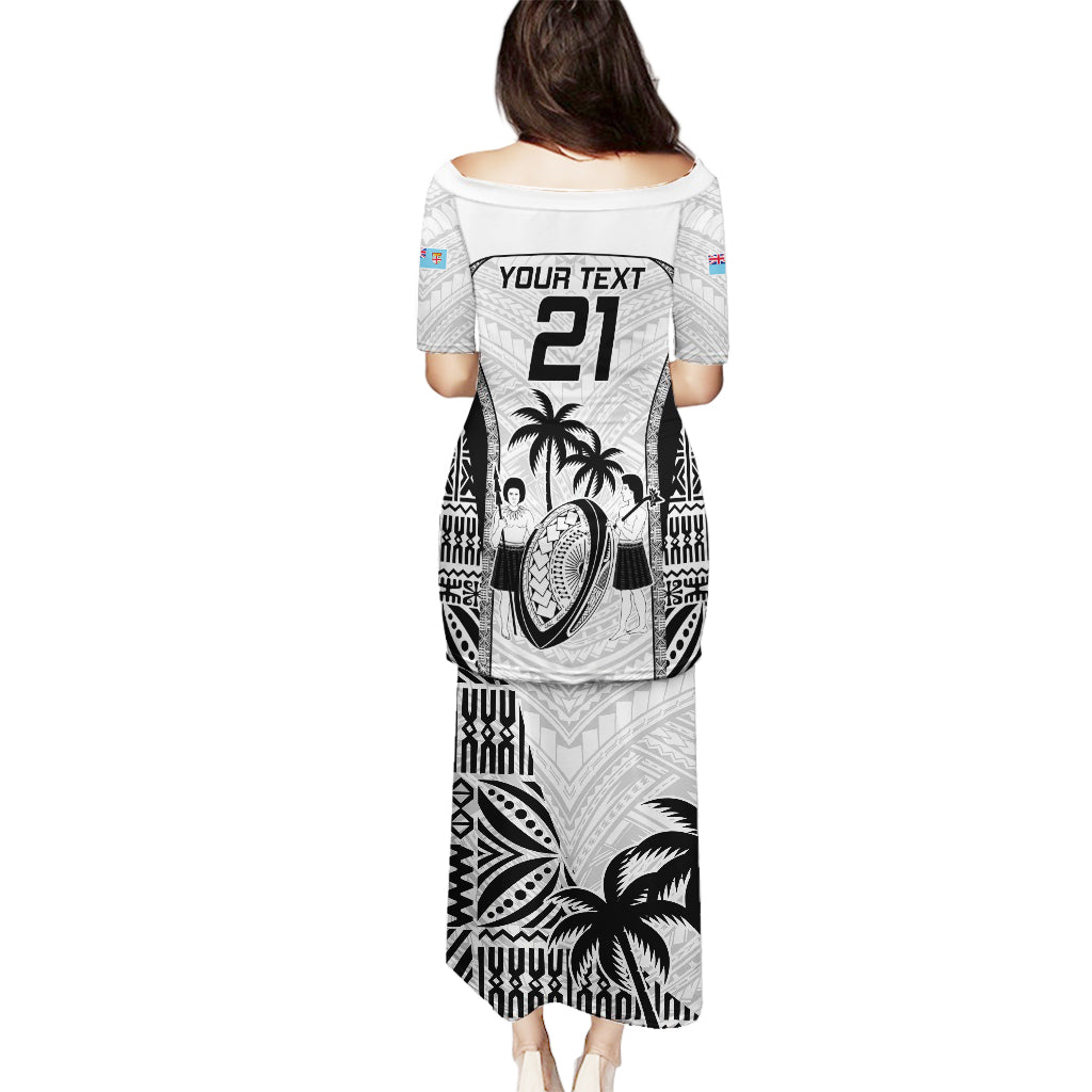 Custom Fiji Rugby Puletasi Go Champions World Cup 2023 Tapa Unique White Vibe LT9 - Polynesian Pride